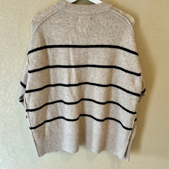 Aerie Striped Crewneck Sweater - Neutral Oatmeal with Black Stripes Oversized L - Picture 5 of 7